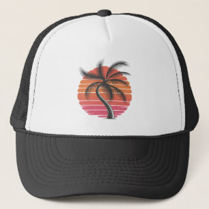 Palmboom - Retro Style Tropical Beach zonsondergan Trucker Pet