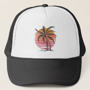 Palmboom - Retro Style Tropical Beach zonsondergan Trucker Pet