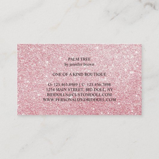 Palmboom Roos Goud glitter roze Elegant Visitekaartje (Achterkant)