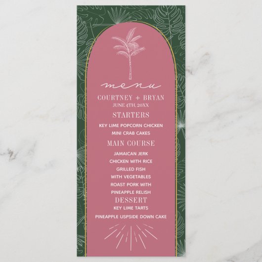 Palmboom Roze en Groene Beach Weddenschap Menu (Voorkant)