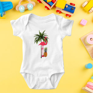 Palmboom, roze flamingo, ananas-Baby-buikpak Romper