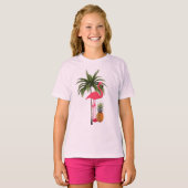 Palmboom, roze flamingo, ananas meisje T-shirt (Voorkant volledig)