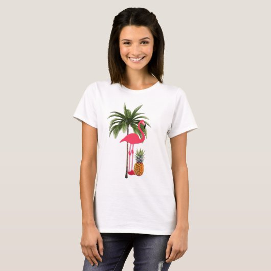Palmboom, roze flamingo, ananas Shirt voor dames (Voorkant volledig)