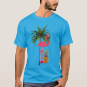 Palmboom roze flamingo ananas unisex t-shirt (Voorkant)