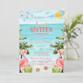 Palmboom roze flamingo's tropisch kaart (Staand voorkant)