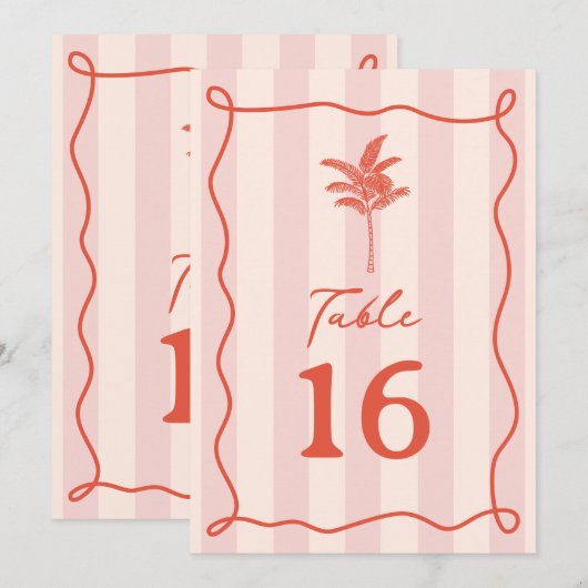 Palmboom roze streep bruiloft kaart (Voorkant / Achterkant)