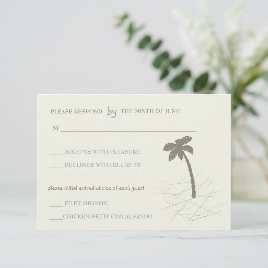 Palmboom -rsvp kaarten RSVP kaartje (Staand voorkant)