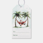 Palmboom Santa Hammock Tropisch Strand Kerstmis Cadeaulabel (Voorkant)