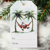 Palmboom Santa Hammock Tropisch Strand Kerstmis Cadeaulabel