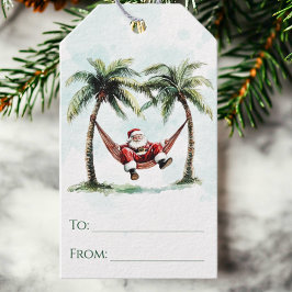 Palmboom Santa Hammock Tropisch Strand Kerstmis Cadeaulabel