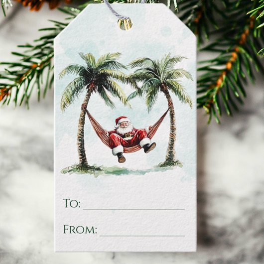 Palmboom Santa Hammock Tropisch Strand Kerstmis Cadeaulabel