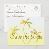 Palmboom Save the Date Golden Glitter Aankondigingskaart (Voorkant / Achterkant)