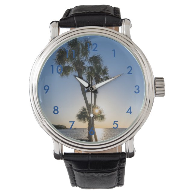 Palmboom Schaar Silhouet Polshorloge Horloge (Voorkant)