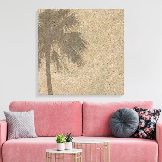 Palmboom schaduw op strand zand achtergrond - Palm Canvas Afdruk (Insitu (Woonkamer))