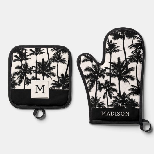 palmboom-schaduwpatroon ovenwant & pannenlap set (Voorkant)