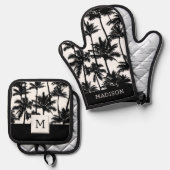 palmboom-schaduwpatroon ovenwant & pannenlap set (Voorkant / Achterkant)