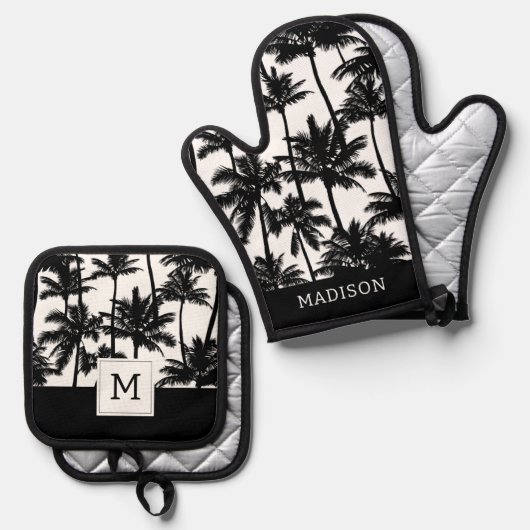 palmboom-schaduwpatroon ovenwant & pannenlap set (Voorkant / Achterkant)