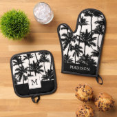 palmboom-schaduwpatroon ovenwant & pannenlap set (Top down)