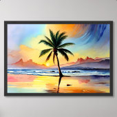 Palmboom schilderij Gracing het strand bij zonsond Poster