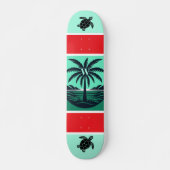 Palmboom Schildpad Silhouet Rood Groen Initiaal Persoonlijk Skateboard (Voorkant)