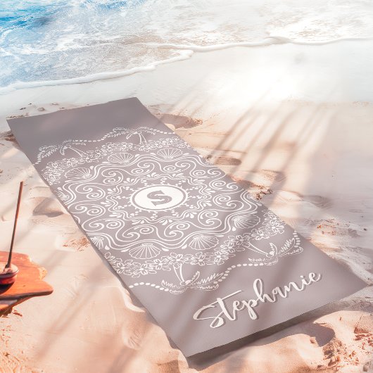 Palmboom Seashell Mandala Monogram Lavender Beach Yogamat