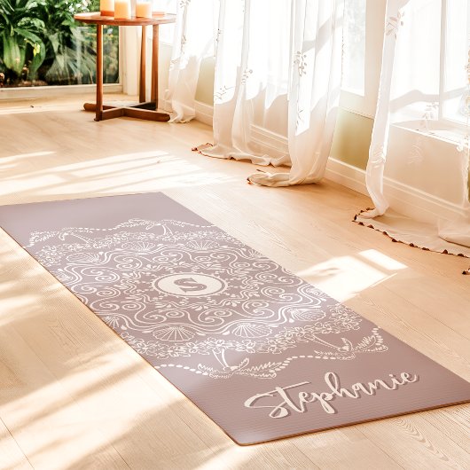 Palmboom Seashell Mandala Monogram Lavender Beach Yogamat