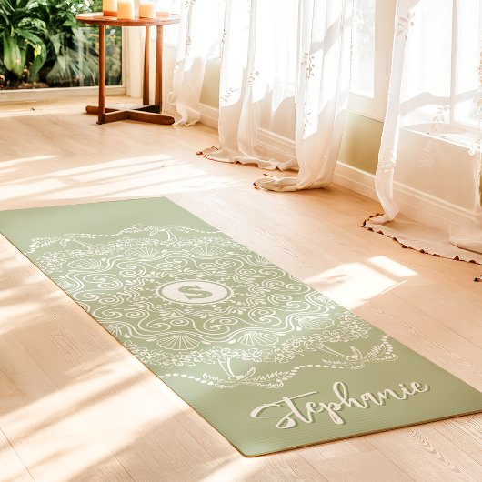 Palmboom Seashell Mandala Monogram Sage Beachy Yogamat