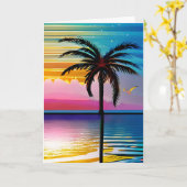 Palmboom silhouet en zonsondergang | JUBILEUM Kaart (Gele Bloem)