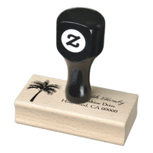 Palmboom silhouet & familienaam rubberstempel