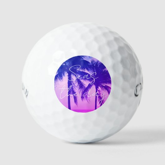 Palmboom silhouet hete neon roze zonsondergang Cal Golfballen (Voorkant)