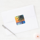Palmboom silhouet met zonsondergang rimpels vierkante sticker (Envelop)