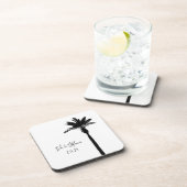 Palmboom silhouet PAAR Datum Modern Chic Bier Onderzetter (Rechterzijde)