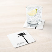 Palmboom Silhouet Reizen Kusttekst Aangepaste Teks Kartonnen Onderzetters (Insitu)