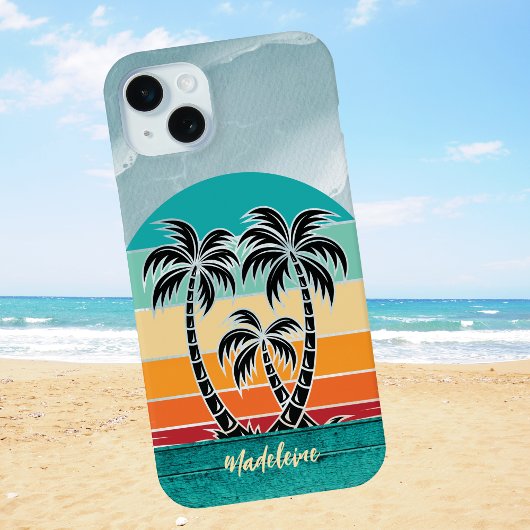  palmboom silhouet strand zonsondergang monogram Case-Mate iPhone case