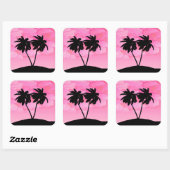 Palmboom silhouet tegen Dawn Pink Vierkante Sticker (Vel)