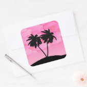Palmboom silhouet tegen Dawn Pink Vierkante Sticker (Envelop)
