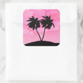 Palmboom silhouet tegen Dawn Pink Vierkante Sticker (Tas)