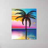 Palmboom silhouet, zeemeeuw en kleurrijke zonsonde canvas afdruk (Voorkant)