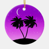 Palmboom Silhouette, Paars schemerlicht met sterre Keramisch Ornament (Voorkant)