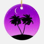 Palmboom Silhouette, Paars schemerlicht met sterre Keramisch Ornament (Achterkant)