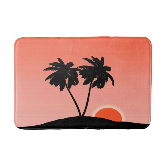 Palmboom Silhouette tegen zonsondergang Oranje Badmat (Voorkant)