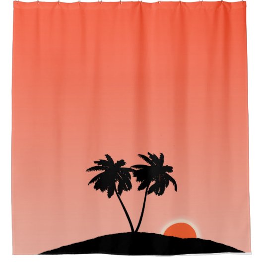 Palmboom Silhouette tegen zonsondergang Oranje Douchegordijn (Voorkant)