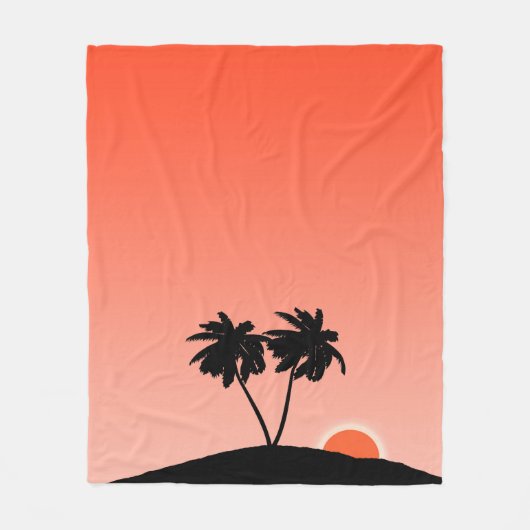 Palmboom Silhouette tegen zonsondergang Oranje Fleece Deken (Voorkant)