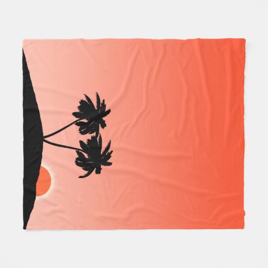 Palmboom Silhouette tegen zonsondergang Oranje Fleece Deken (Voorkant (Horizontaal))