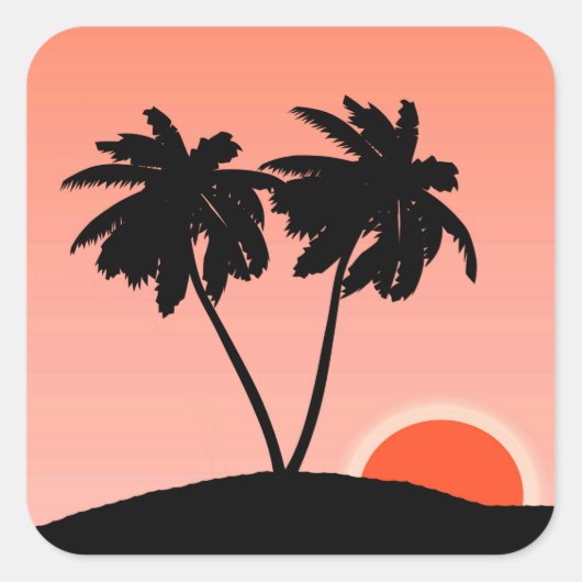Palmboom Silhouette tegen zonsondergang Oranje Vierkante Sticker (Voorkant)