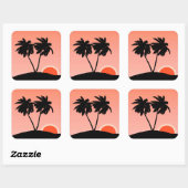 Palmboom Silhouette tegen zonsondergang Oranje Vierkante Sticker (Vel)