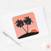 Palmboom Silhouette tegen zonsondergang Oranje Vierkante Sticker (Envelop)