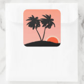 Palmboom Silhouette tegen zonsondergang Oranje Vierkante Sticker (Tas)