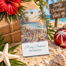 Palmboom Slingerlichten Kerstfeest Cadeaulabel