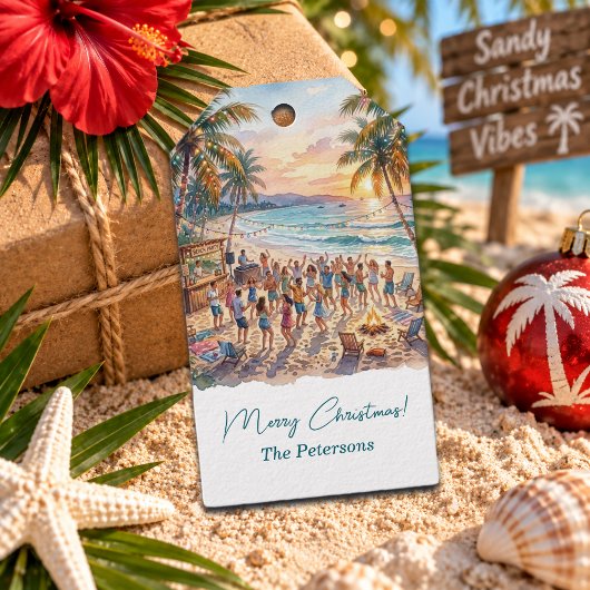 Palmboom Slingerlichten Kerstfeest Cadeaulabel